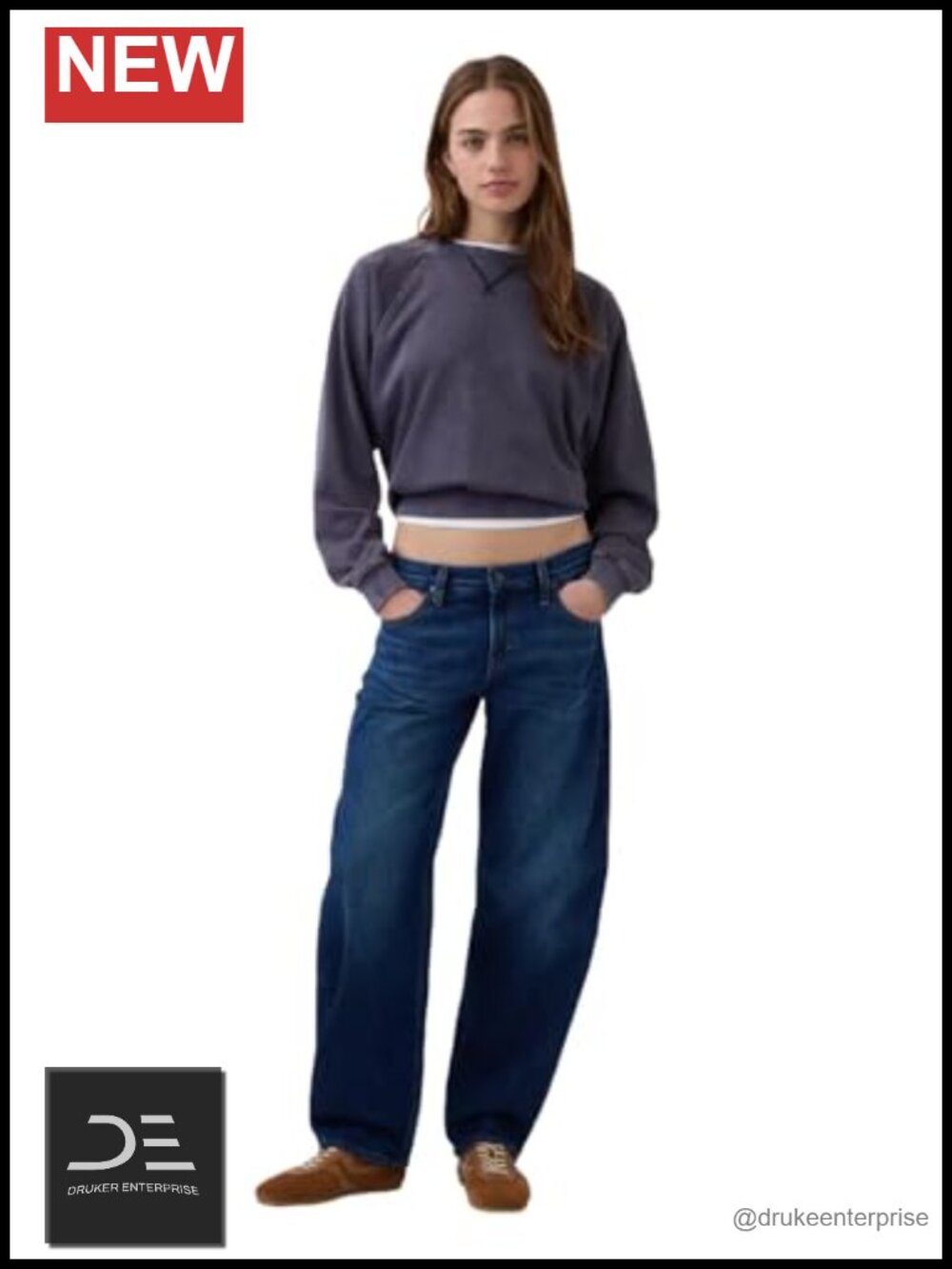 Women's Low Rise Barrel Denim Jeans, Loose Fit Ankle Length, 100% Cotton